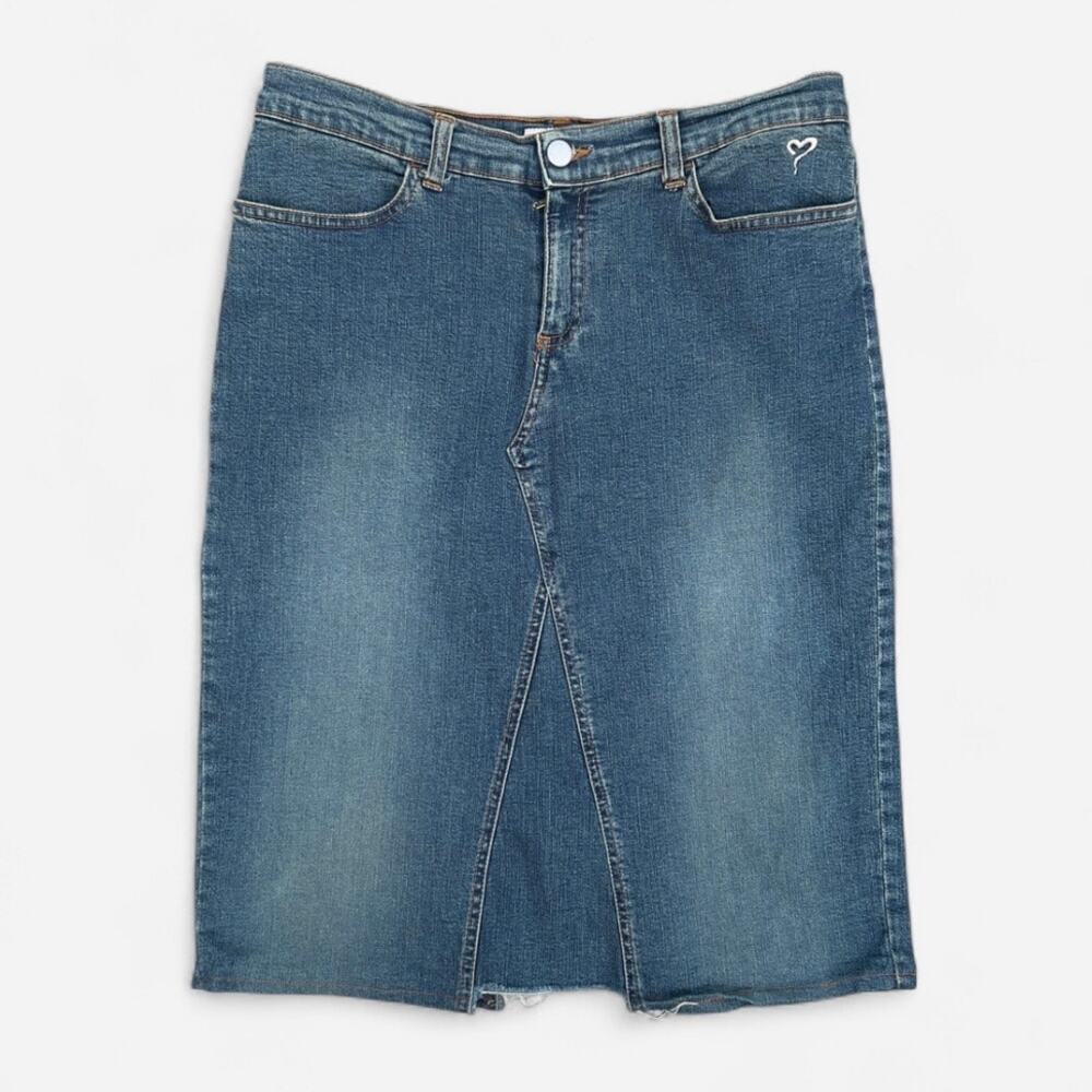 Kocca Jeans Denim Medium Wash Y2K Style Midi Skirt